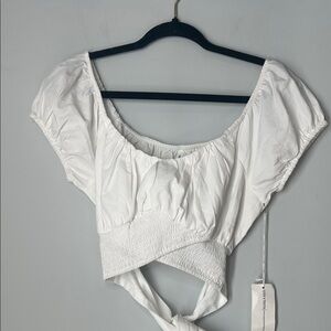 NWT Live 4 Truth Women's White Smocked Crop Top Blouse with Tie Waist Medium